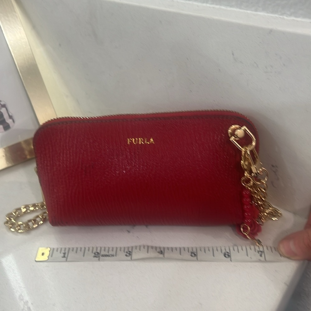 Furla Leather Clutch EUC with Crossbody Chain & Charm added - Picture 14 of 16